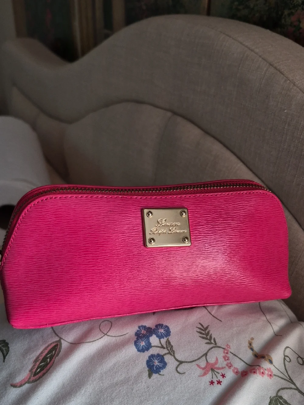 Vintage Lauren Ralph Lauren Pink Sloan Street Trangle Cosmetic Make-Up Bag Case